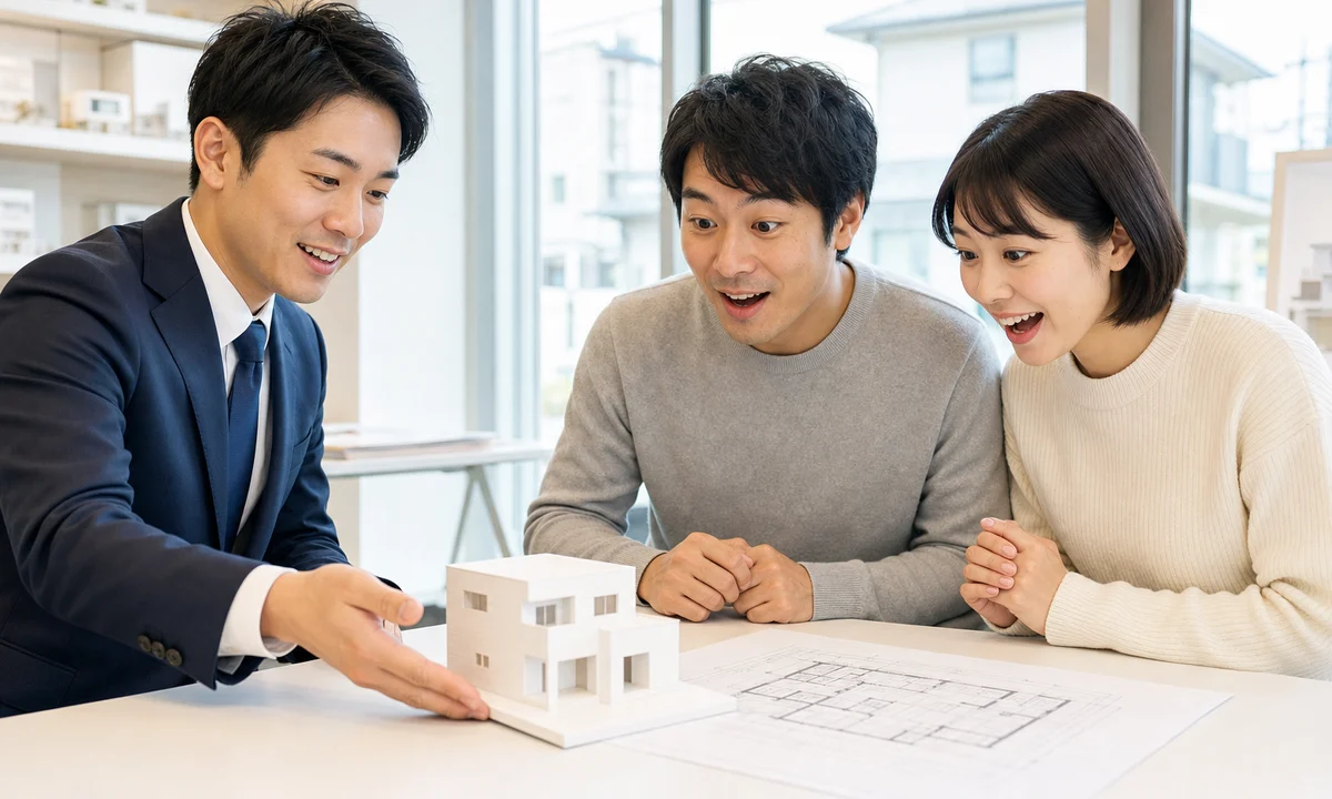 平面図と模型を並べて説明